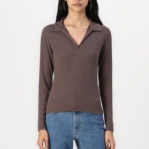 Abercrombie & Fitch Long-Sleeve V-Neck Collared Top